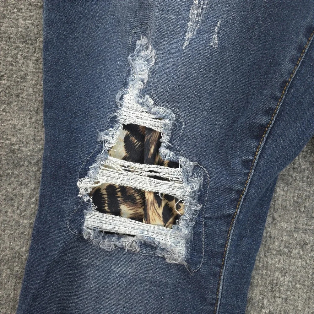 Judy Blue‎ Jeans Womens 16W Blue High Rise Skinny Distressed Denim Leopard